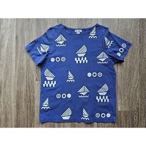 Vintage M.‎ Mac Women's Blue Boat Print Short Sleeve Graphic Tee Shirt